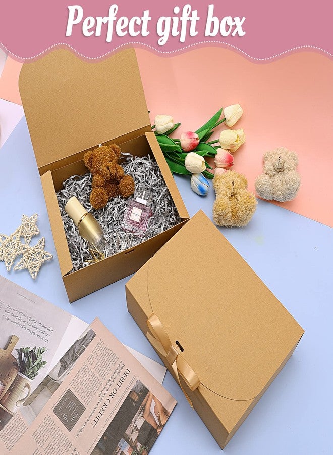 PLMMOUT 15 Pcs Gift Boxes with Lids,Bridesmaid Proposal Box with Ribbon,Brown Kraft Paper Gift Boxes Bulk for Wedding Packaging Present Birthday Crafting Party,10.6x8x3.2 Inch(Brown) - Image 4